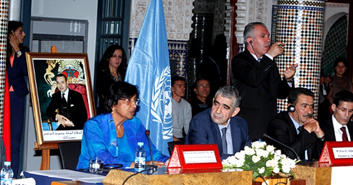 UN High Commissioner for Human Rights Navi Pillay at Morocco's National Council for Human Rights (CNDH) with CNDH President Driss El Yazami.  Photo: MAP