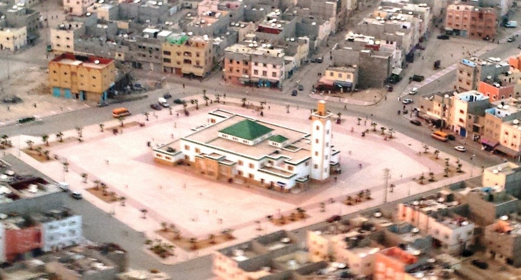 A town square in Dakhla, Morocco, seen from the air.  Photo: Jordana Merran
