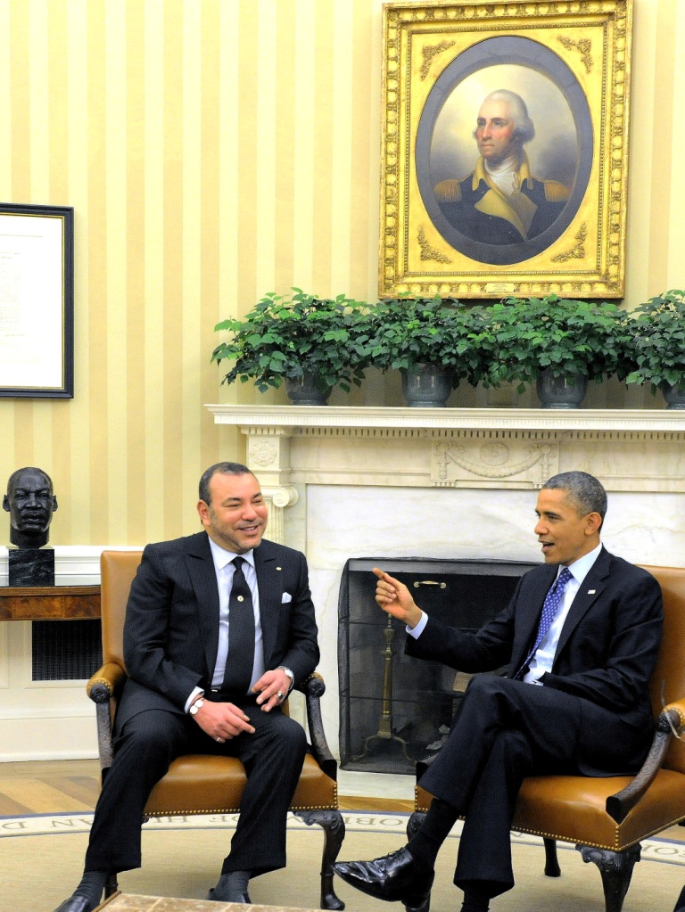 Morocco's King Mohammed VI meets with President Barack Obama at the White House on November 22, 2013.  Photo: MAP