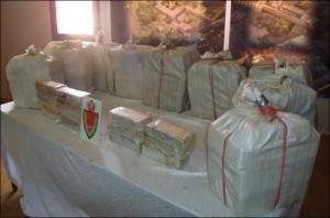Moroccan police show off a record 226 kilogram cocaine seizure. Photo: Magharebia/Imrane Binoual