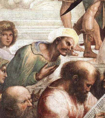Averroes, as portrayed in Raphael's "The School of Athens." Photo: Wikipedia Commons.