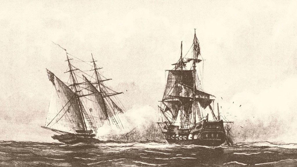 USS Enterprise fighting the Tripolitan polacca Tripoli by William Bainbridge Hoff, 1878. Photo: Wikipedia Commons