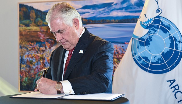 Signing of the Fairbanks Declaration. Pictured, Rex Tillerson, United States Secretary of State. Photo: Arctic Council Secretariat / Linnea Nordström